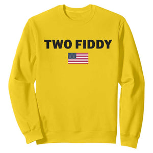 Two Fiddy American Flag Sweatshirt Funny 250th America Celebration Patriotic Graphic