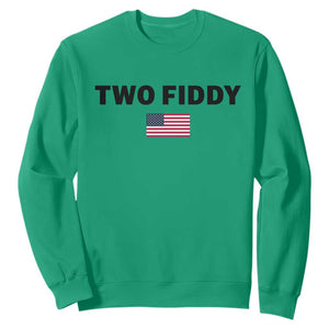 Two Fiddy American Flag Sweatshirt Funny 250th America Celebration Patriotic Graphic