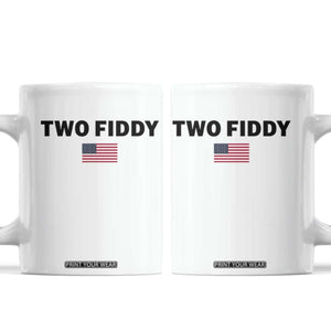Two Fiddy American Flag Coffee Mug Funny 250th America Celebration Patriotic Graphic