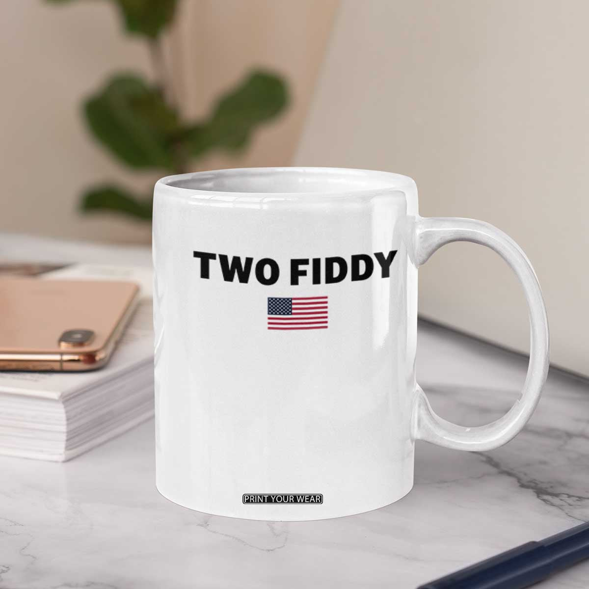 Two Fiddy American Flag Coffee Mug Funny 250th America Celebration Patriotic Graphic