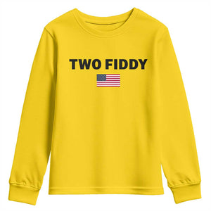 Two Fiddy American Flag Youth Sweatshirt Funny 250th America Celebration Patriotic Graphic