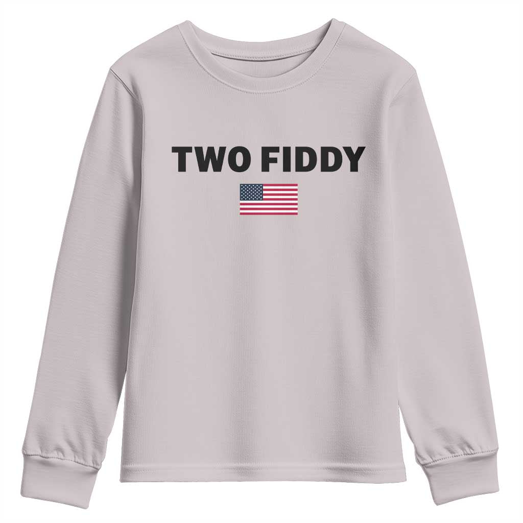 Two Fiddy American Flag Youth Sweatshirt Funny 250th America Celebration Patriotic Graphic