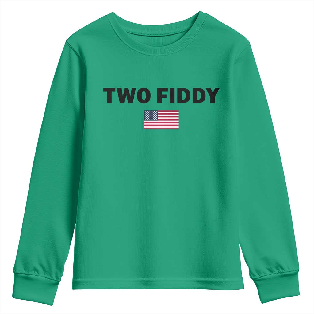 Two Fiddy American Flag Youth Sweatshirt Funny 250th America Celebration Patriotic Graphic