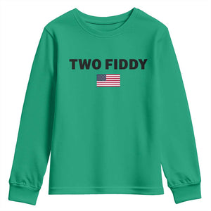 Two Fiddy American Flag Youth Sweatshirt Funny 250th America Celebration Patriotic Graphic