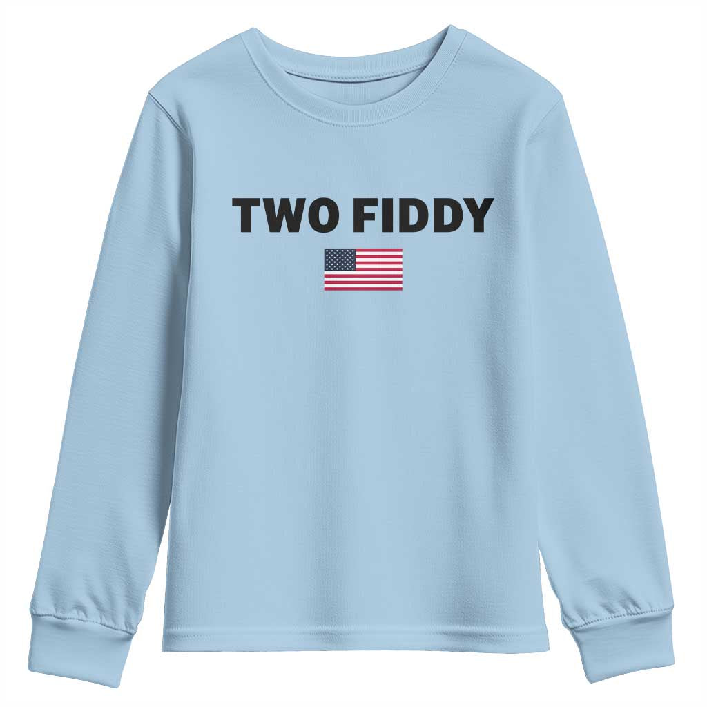 Two Fiddy American Flag Youth Sweatshirt Funny 250th America Celebration Patriotic Graphic