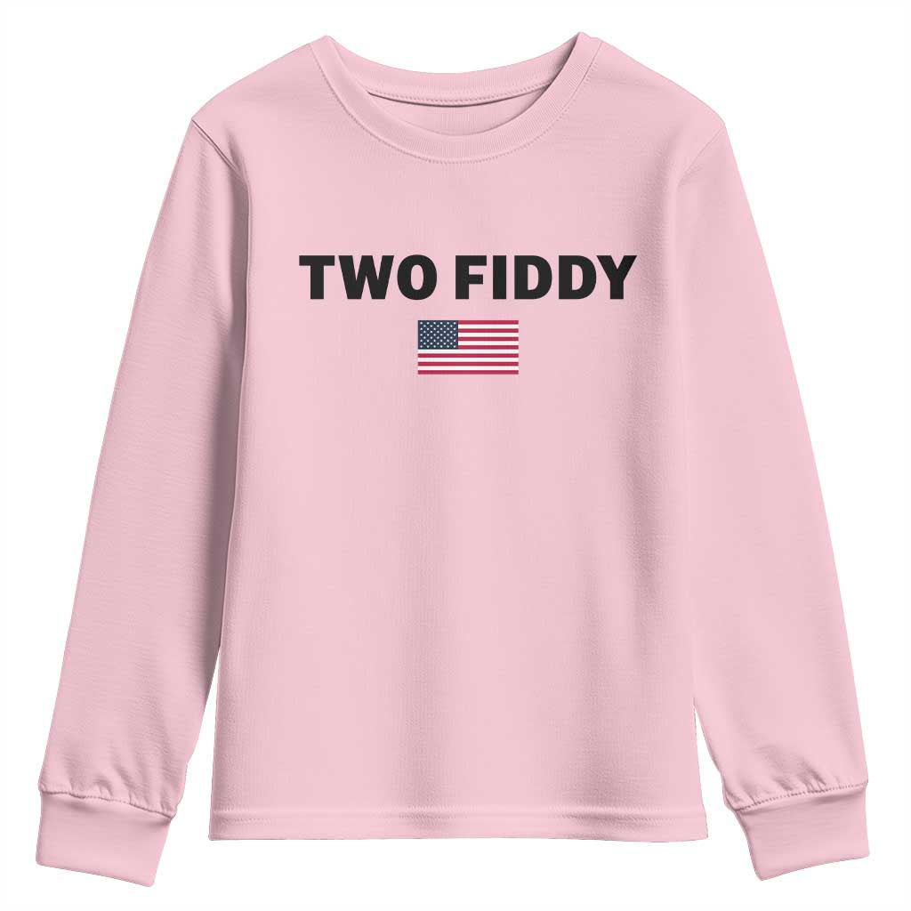 Two Fiddy American Flag Youth Sweatshirt Funny 250th America Celebration Patriotic Graphic