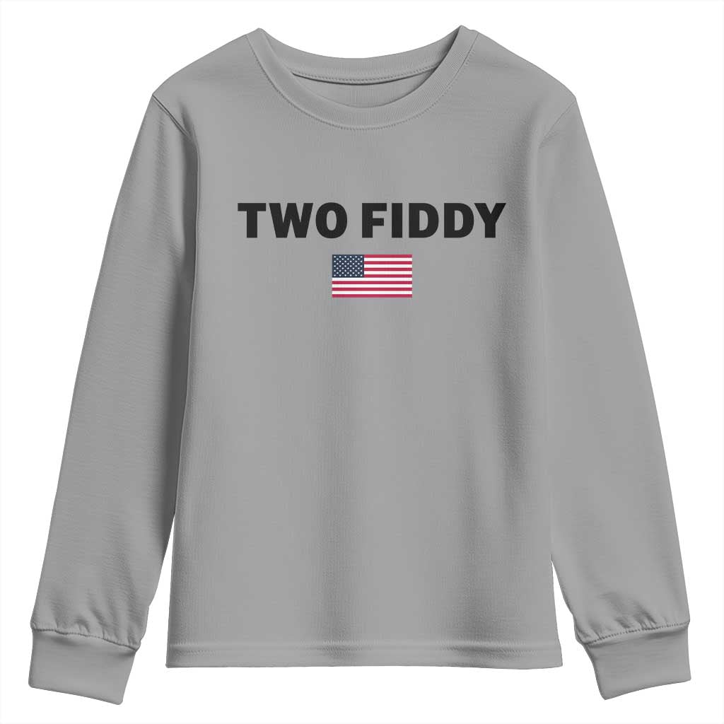 Two Fiddy American Flag Youth Sweatshirt Funny 250th America Celebration Patriotic Graphic