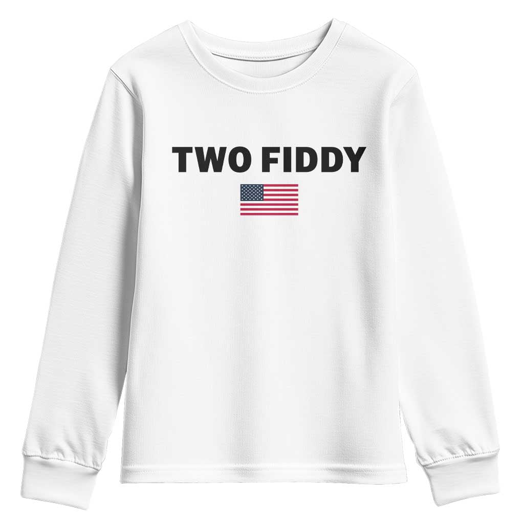 Two Fiddy American Flag Youth Sweatshirt Funny 250th America Celebration Patriotic Graphic