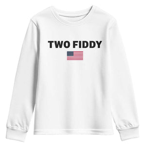 Two Fiddy American Flag Youth Sweatshirt Funny 250th America Celebration Patriotic Graphic