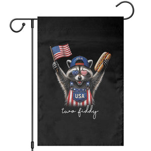 Funny Two Fiddy Raccoon Patriotic Garden Flag USA Flag Hot Dog Fourth of July USA 250th Anniversary