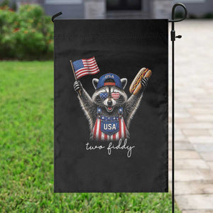 Funny Two Fiddy Raccoon Patriotic Garden Flag USA Flag Hot Dog Fourth of July USA 250th Anniversary