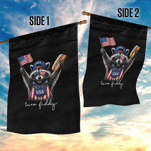 Funny Two Fiddy Raccoon Patriotic Garden Flag USA Flag Hot Dog Fourth of July USA 250th Anniversary