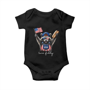 Funny Two Fiddy Raccoon Patriotic Baby Onesie USA Flag Hot Dog Fourth of July USA 250th Anniversary