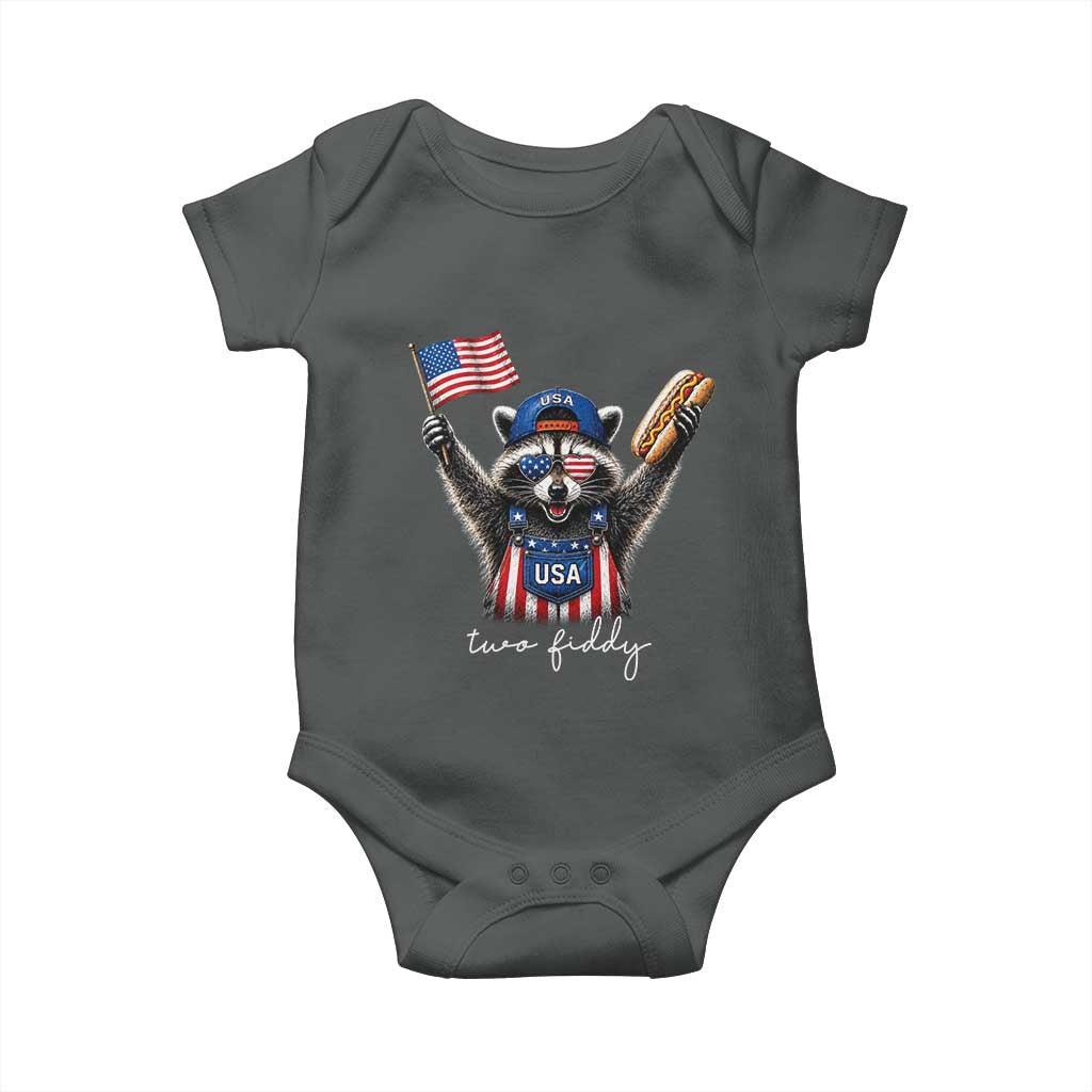 Funny Two Fiddy Raccoon Patriotic Baby Onesie USA Flag Hot Dog Fourth of July USA 250th Anniversary