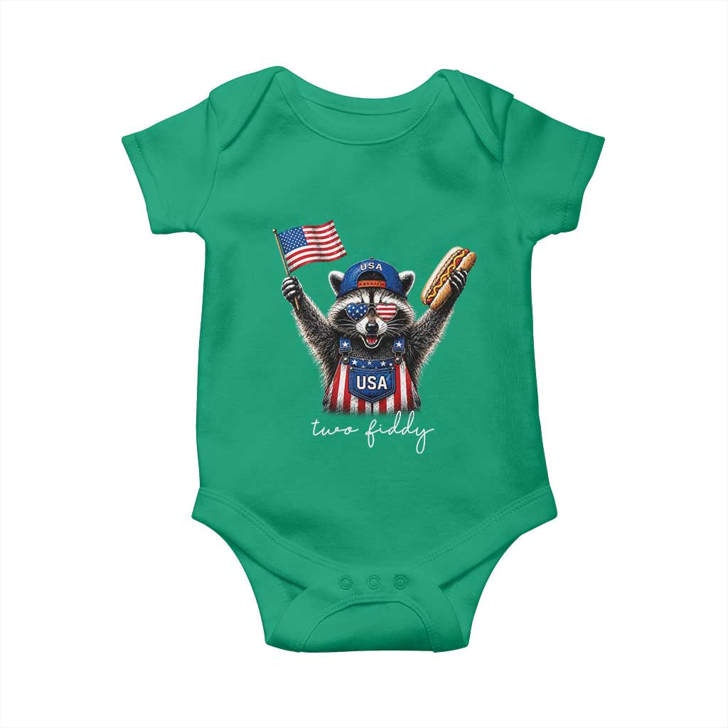 Funny Two Fiddy Raccoon Patriotic Baby Onesie USA Flag Hot Dog Fourth of July USA 250th Anniversary