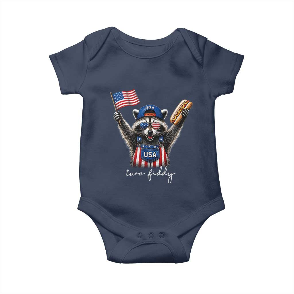 Funny Two Fiddy Raccoon Patriotic Baby Onesie USA Flag Hot Dog Fourth of July USA 250th Anniversary