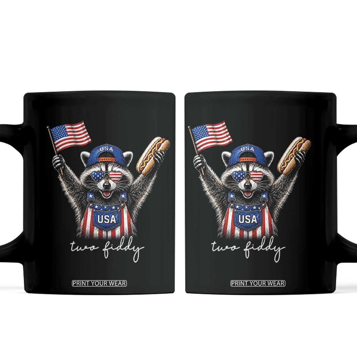 Funny Two Fiddy Raccoon Patriotic Coffee Mug USA Flag Hot Dog Fourth of July USA 250th Anniversary