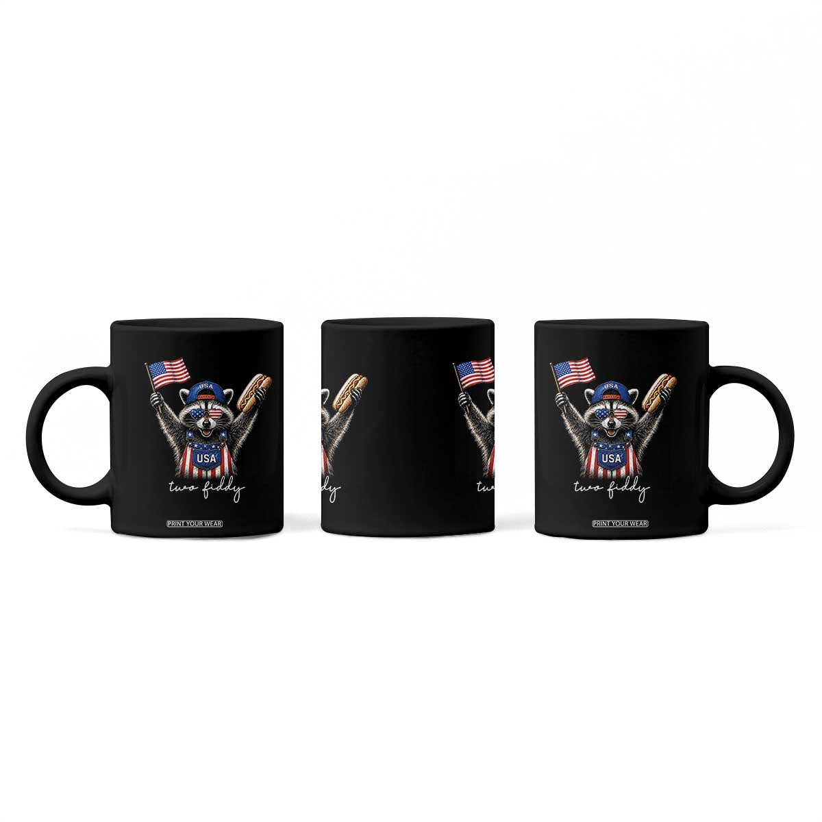 Funny Two Fiddy Raccoon Patriotic Coffee Mug USA Flag Hot Dog Fourth of July USA 250th Anniversary