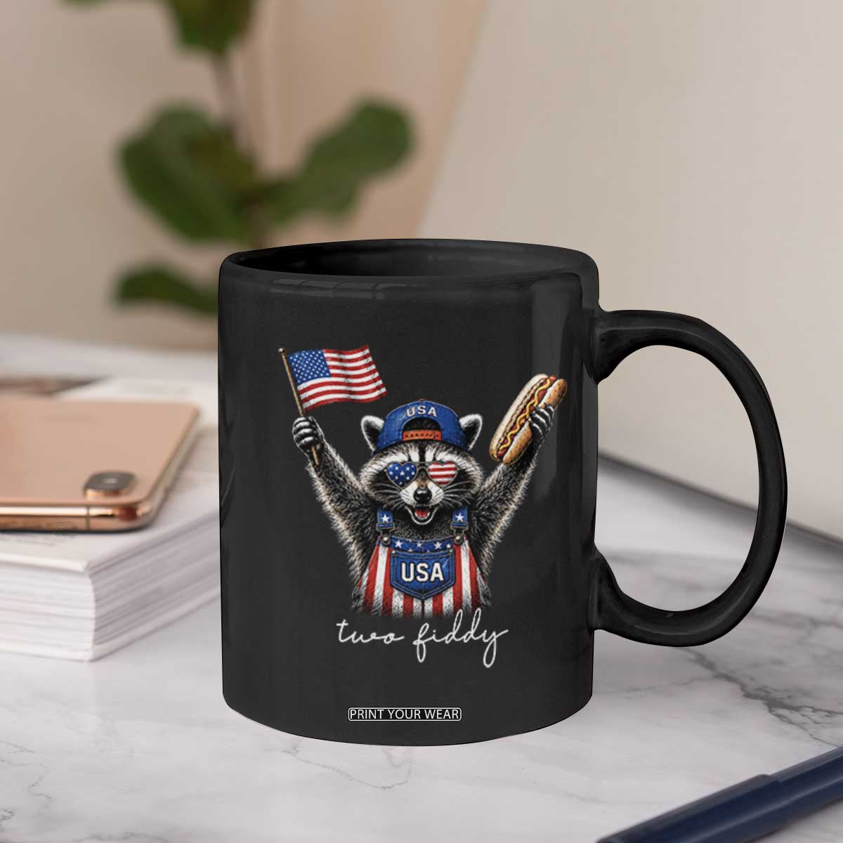 Funny Two Fiddy Raccoon Patriotic Coffee Mug USA Flag Hot Dog Fourth of July USA 250th Anniversary