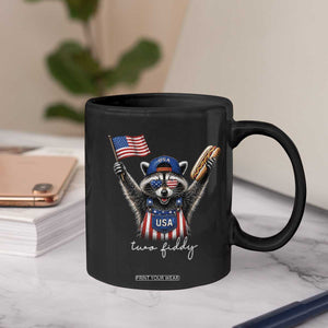 Funny Two Fiddy Raccoon Patriotic Coffee Mug USA Flag Hot Dog Fourth of July USA 250th Anniversary