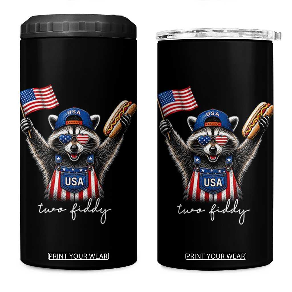 Funny Two Fiddy Raccoon Patriotic 4 in 1 Can Cooler Tumbler USA Flag Hot Dog Fourth of July USA 250th Anniversary