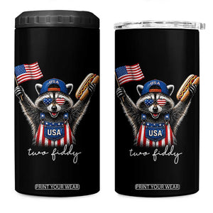 Funny Two Fiddy Raccoon Patriotic 4 in 1 Can Cooler Tumbler USA Flag Hot Dog Fourth of July USA 250th Anniversary