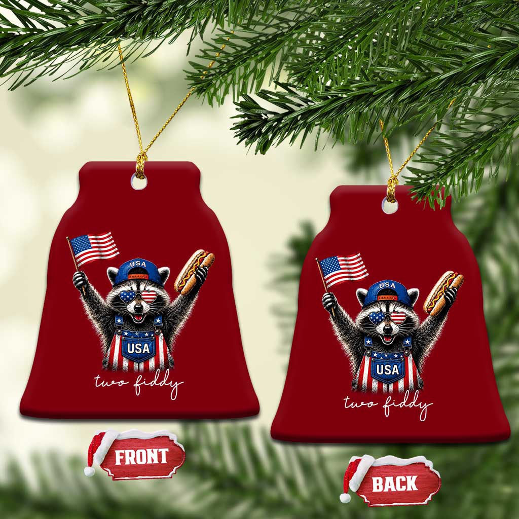 Funny Two Fiddy Raccoon Patriotic Ceramic Ornament USA Flag Hot Dog Fourth of July USA 250th Anniversary