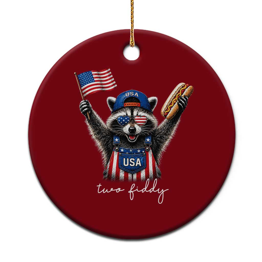 Funny Two Fiddy Raccoon Patriotic Ceramic Ornament USA Flag Hot Dog Fourth of July USA 250th Anniversary