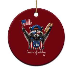 Funny Two Fiddy Raccoon Patriotic Ceramic Ornament USA Flag Hot Dog Fourth of July USA 250th Anniversary