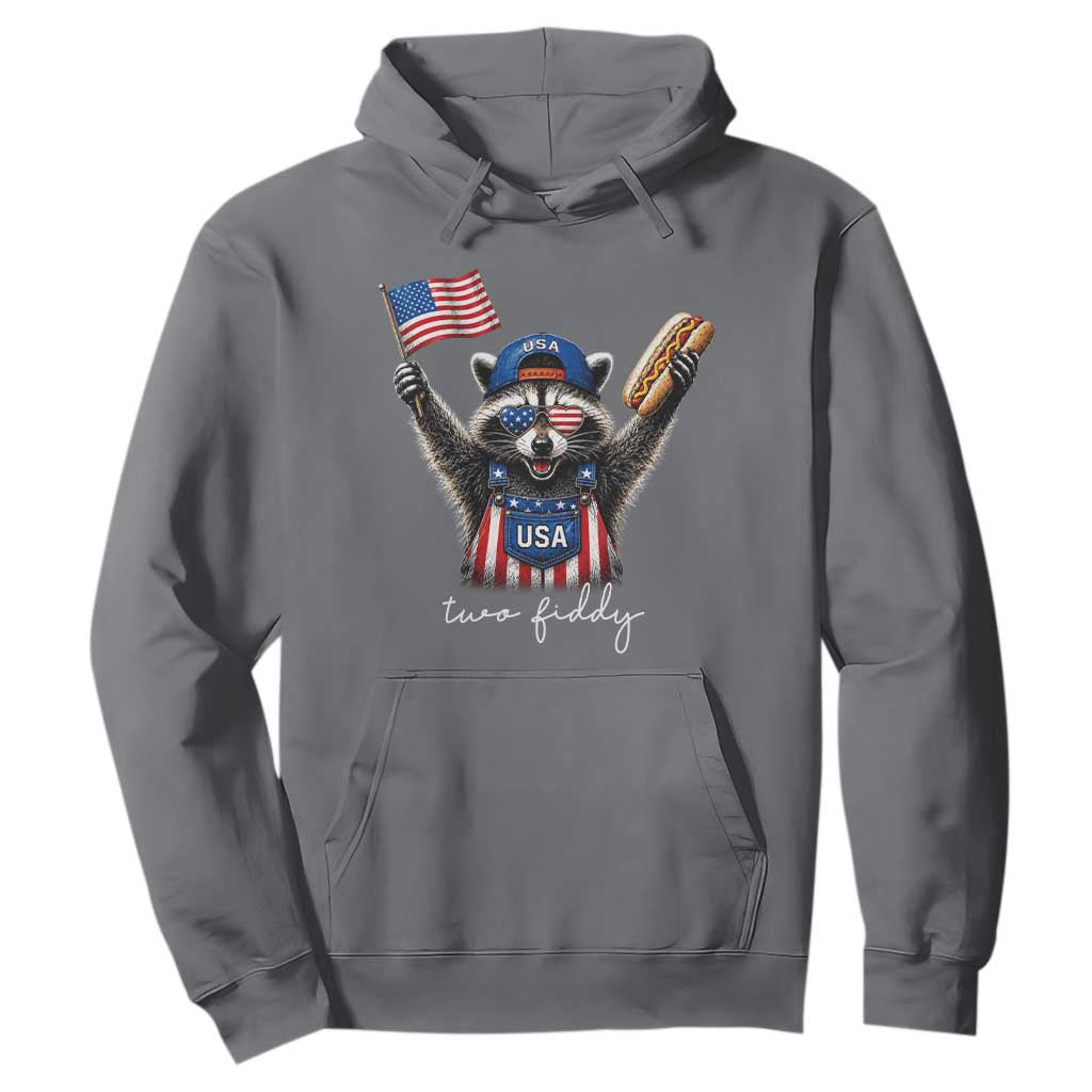 Funny Two Fiddy Raccoon Patriotic Hoodie USA Flag Hot Dog Fourth of July USA 250th Anniversary