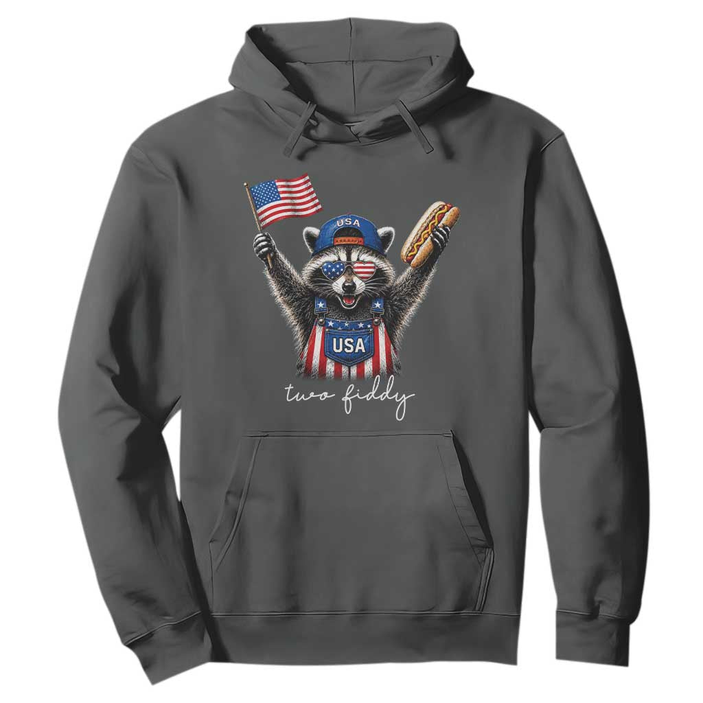 Funny Two Fiddy Raccoon Patriotic Hoodie USA Flag Hot Dog Fourth of July USA 250th Anniversary