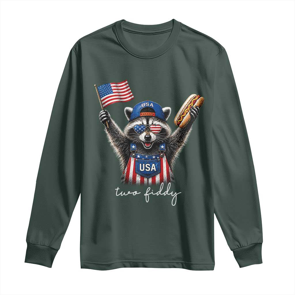 Funny Two Fiddy Raccoon Patriotic Long Sleeve Shirt USA Flag Hot Dog Fourth of July USA 250th Anniversary