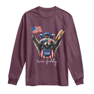 Funny Two Fiddy Raccoon Patriotic Long Sleeve Shirt USA Flag Hot Dog Fourth of July USA 250th Anniversary