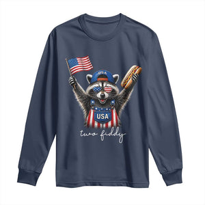 Funny Two Fiddy Raccoon Patriotic Long Sleeve Shirt USA Flag Hot Dog Fourth of July USA 250th Anniversary