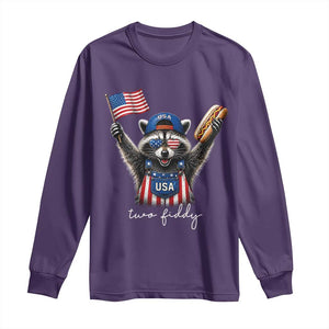 Funny Two Fiddy Raccoon Patriotic Long Sleeve Shirt USA Flag Hot Dog Fourth of July USA 250th Anniversary