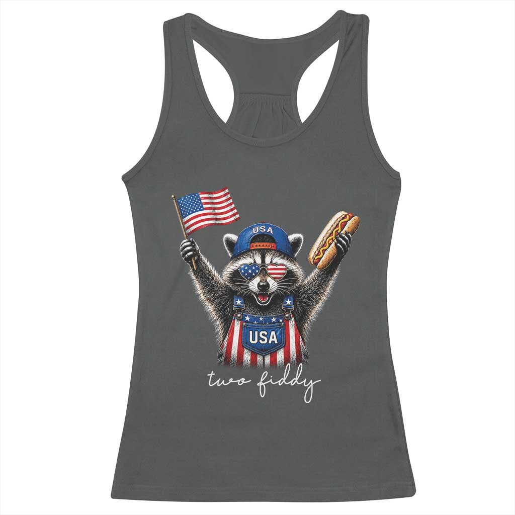 Funny Two Fiddy Raccoon Patriotic Racerback Tank Top USA Flag Hot Dog Fourth of July USA 250th Anniversary