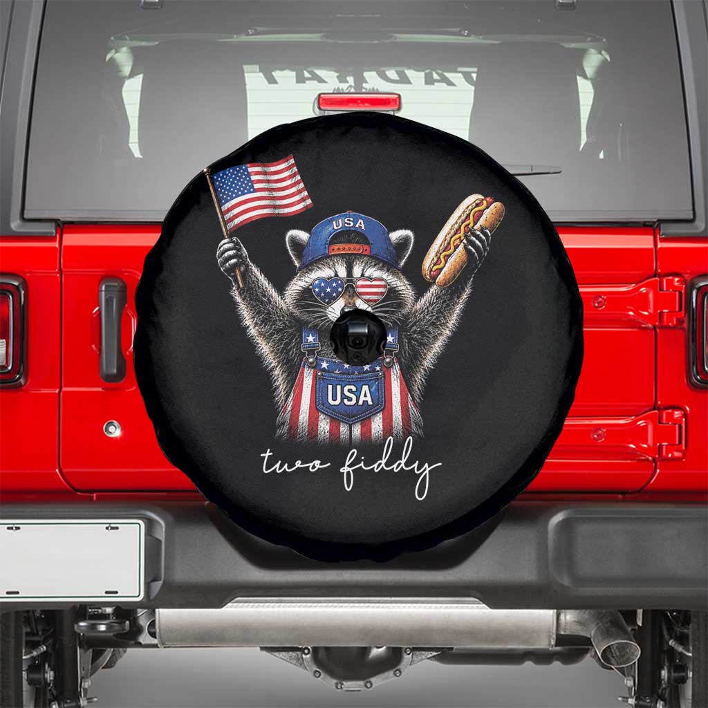 Funny Two Fiddy Raccoon Patriotic Spare Tire Cover USA Flag Hot Dog Fourth of July USA 250th Anniversary