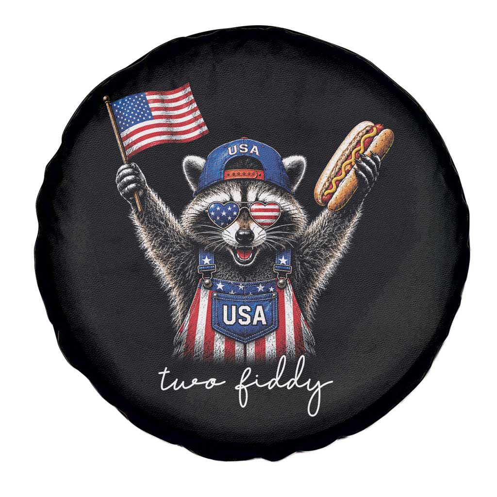Funny Two Fiddy Raccoon Patriotic Spare Tire Cover USA Flag Hot Dog Fourth of July USA 250th Anniversary