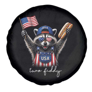 Funny Two Fiddy Raccoon Patriotic Spare Tire Cover USA Flag Hot Dog Fourth of July USA 250th Anniversary