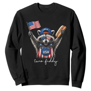 Funny Two Fiddy Raccoon Patriotic Sweatshirt USA Flag Hot Dog Fourth of July USA 250th Anniversary