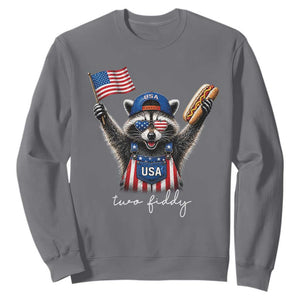 Funny Two Fiddy Raccoon Patriotic Sweatshirt USA Flag Hot Dog Fourth of July USA 250th Anniversary