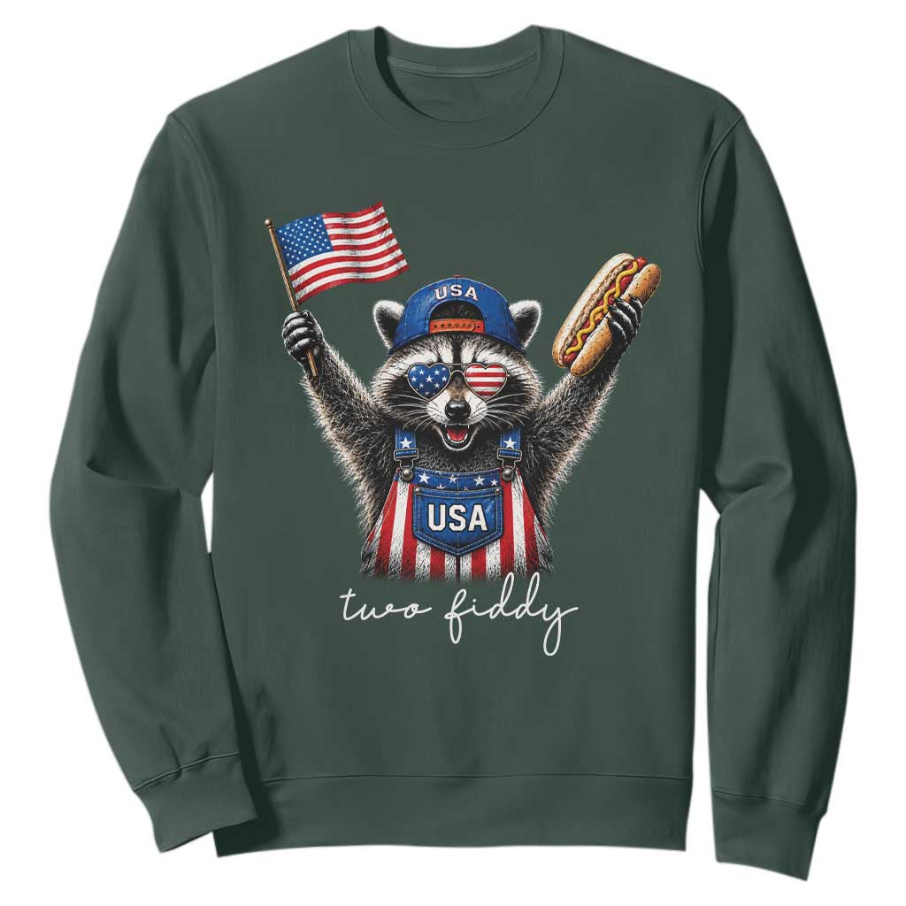 Funny Two Fiddy Raccoon Patriotic Sweatshirt USA Flag Hot Dog Fourth of July USA 250th Anniversary