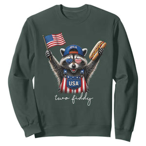 Funny Two Fiddy Raccoon Patriotic Sweatshirt USA Flag Hot Dog Fourth of July USA 250th Anniversary