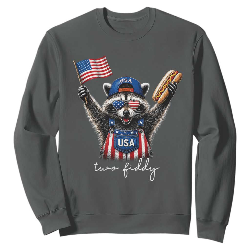 Funny Two Fiddy Raccoon Patriotic Sweatshirt USA Flag Hot Dog Fourth of July USA 250th Anniversary