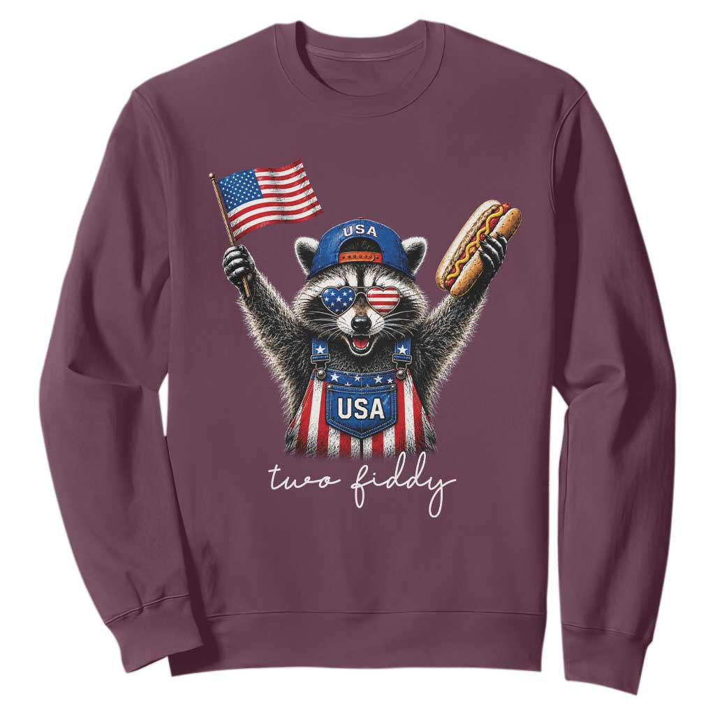 Funny Two Fiddy Raccoon Patriotic Sweatshirt USA Flag Hot Dog Fourth of July USA 250th Anniversary