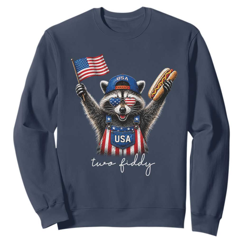 Funny Two Fiddy Raccoon Patriotic Sweatshirt USA Flag Hot Dog Fourth of July USA 250th Anniversary