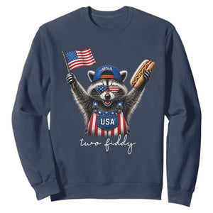 Funny Two Fiddy Raccoon Patriotic Sweatshirt USA Flag Hot Dog Fourth of July USA 250th Anniversary