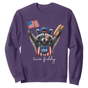 Funny Two Fiddy Raccoon Patriotic Sweatshirt USA Flag Hot Dog Fourth of July USA 250th Anniversary