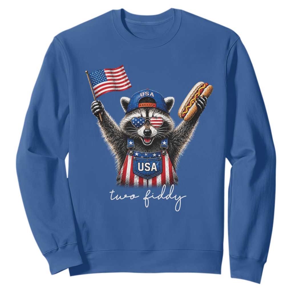 Funny Two Fiddy Raccoon Patriotic Sweatshirt USA Flag Hot Dog Fourth of July USA 250th Anniversary