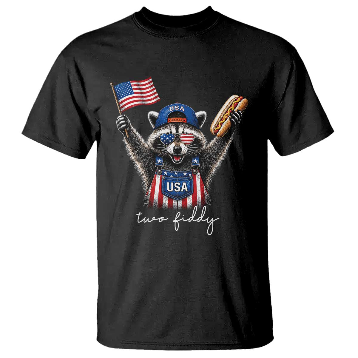 Funny Two Fiddy Raccoon Patriotic T Shirt USA Flag Hot Dog Fourth of July USA 250th Anniversary